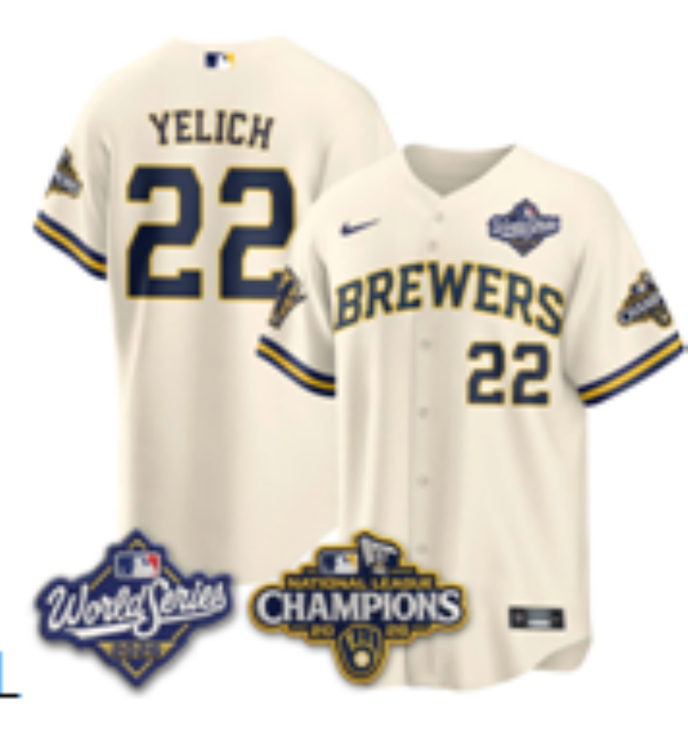 Women Milwaukee Brewers #22 Yelich cream Nike 2026 World Series jersey 1021043